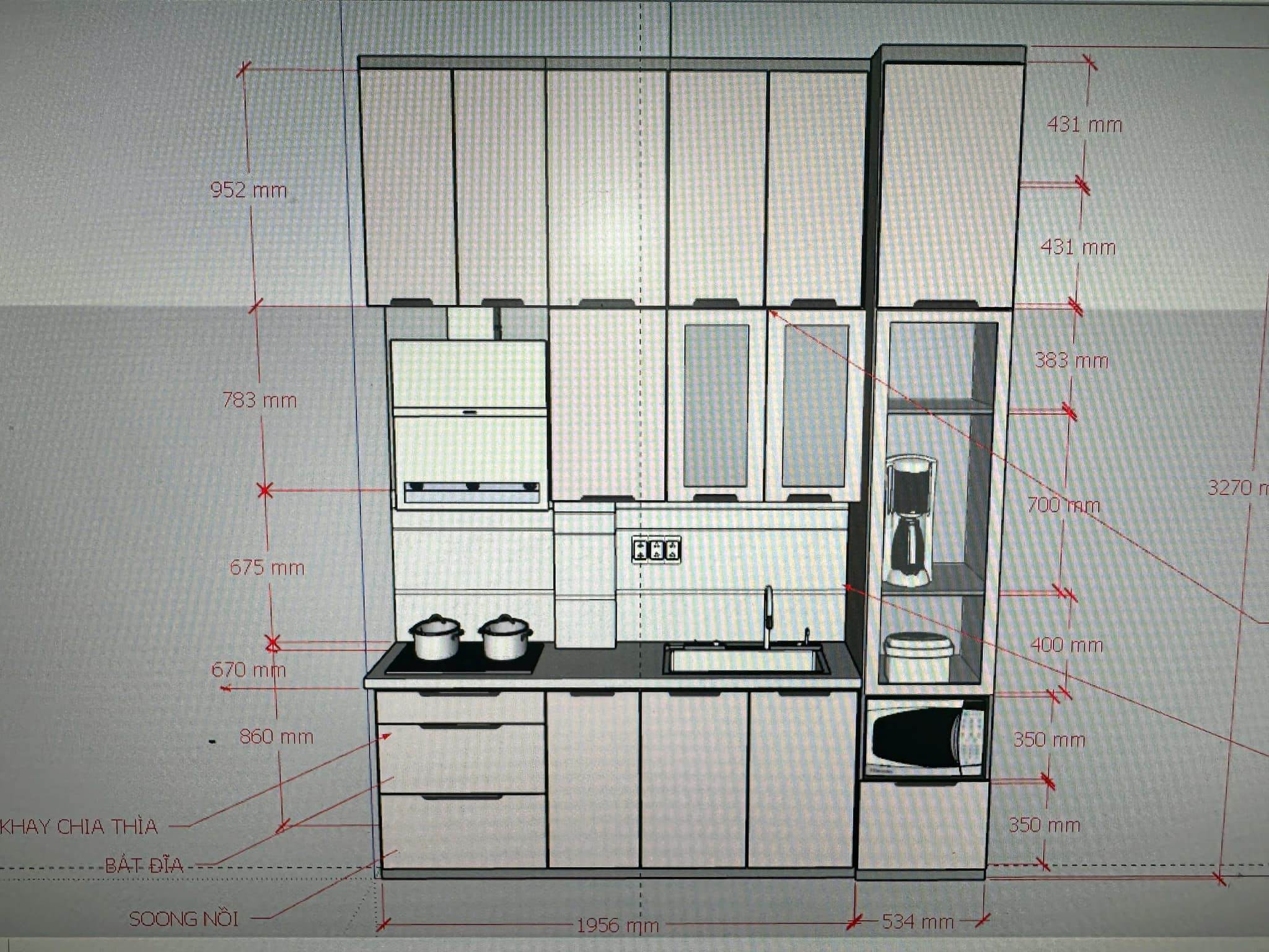 Kích Thước Tiêu Chuẩn Tủ Bếp Nhôm Kính