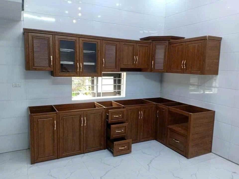 Tủ Bếp Nhôm Vân Gỗ Grando