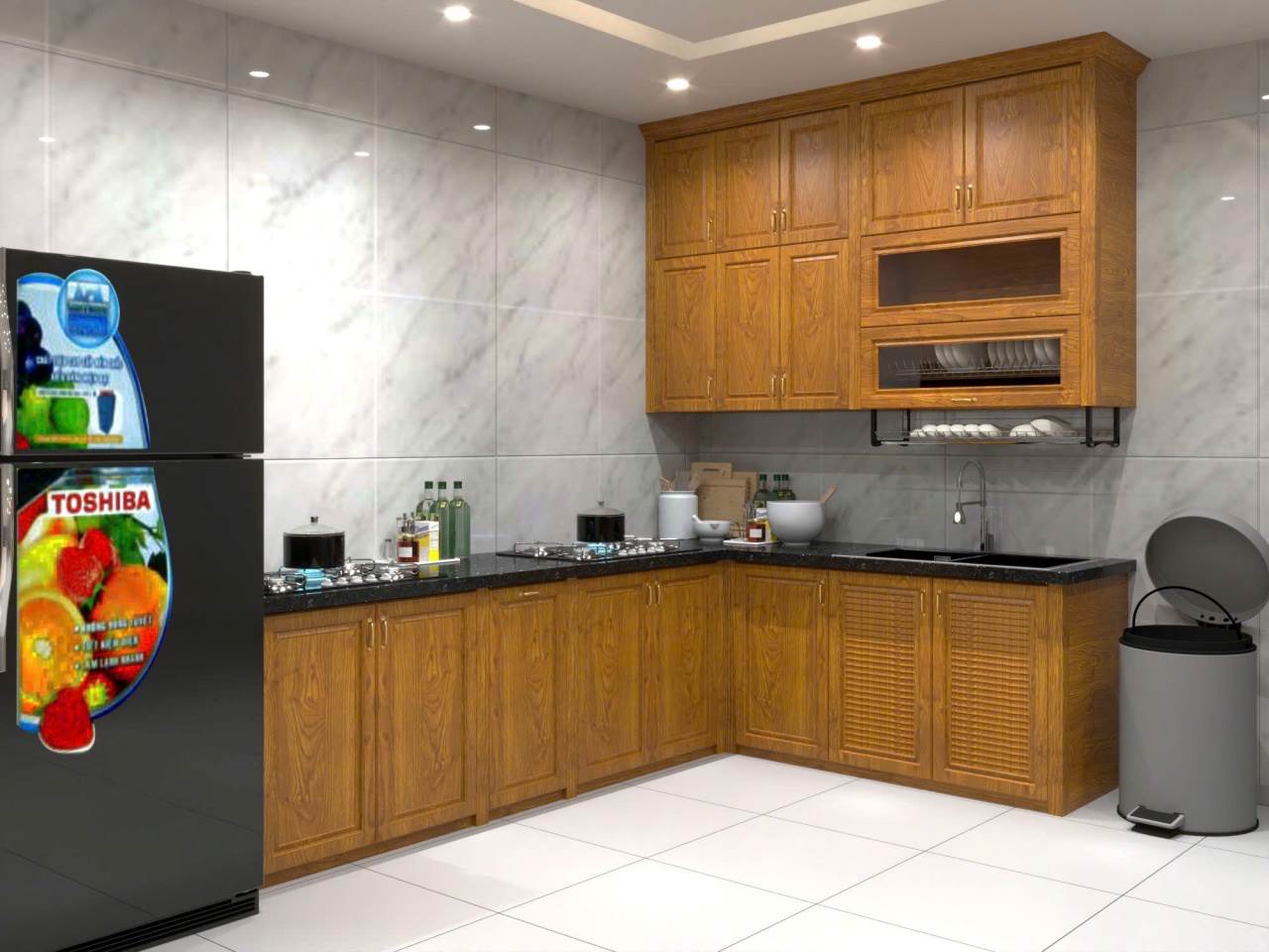 Tủ Bếp Nhôm Vân Gỗ Grando