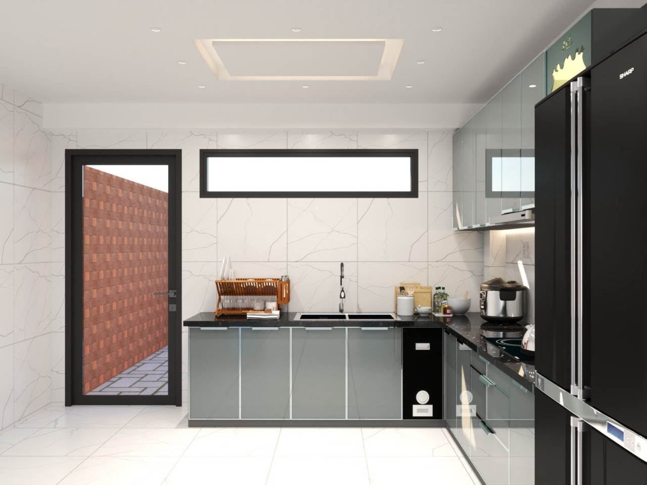 Tủ Bếp Inox Cánh Kính