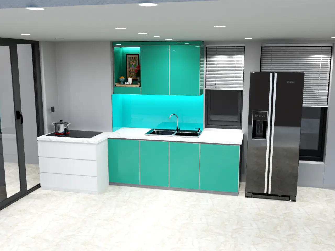 Kích Thước Tiêu Chuẩn Tủ Bếp Nhôm Kính