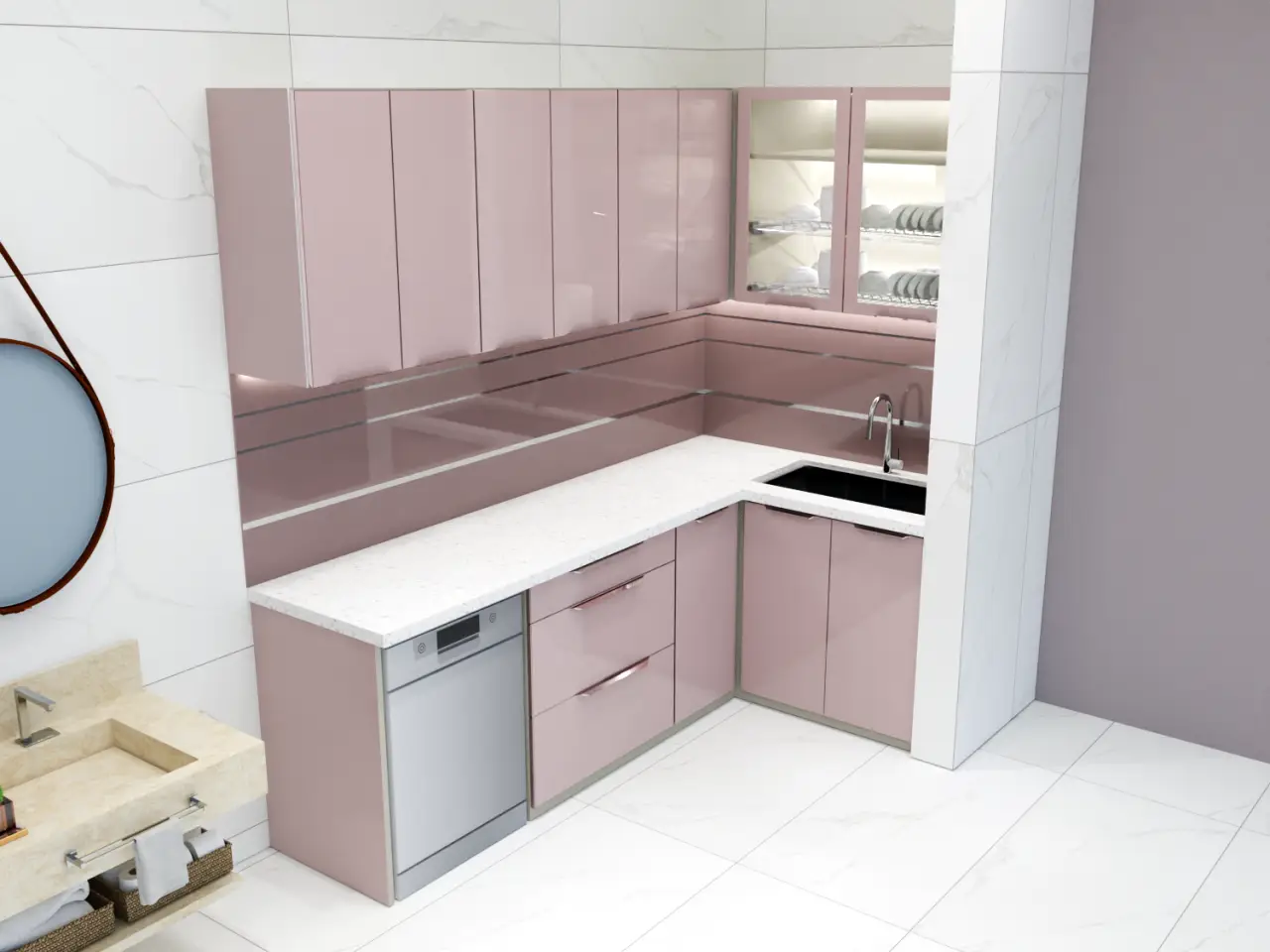 Tủ Bếp Nhôm Lá Ghép