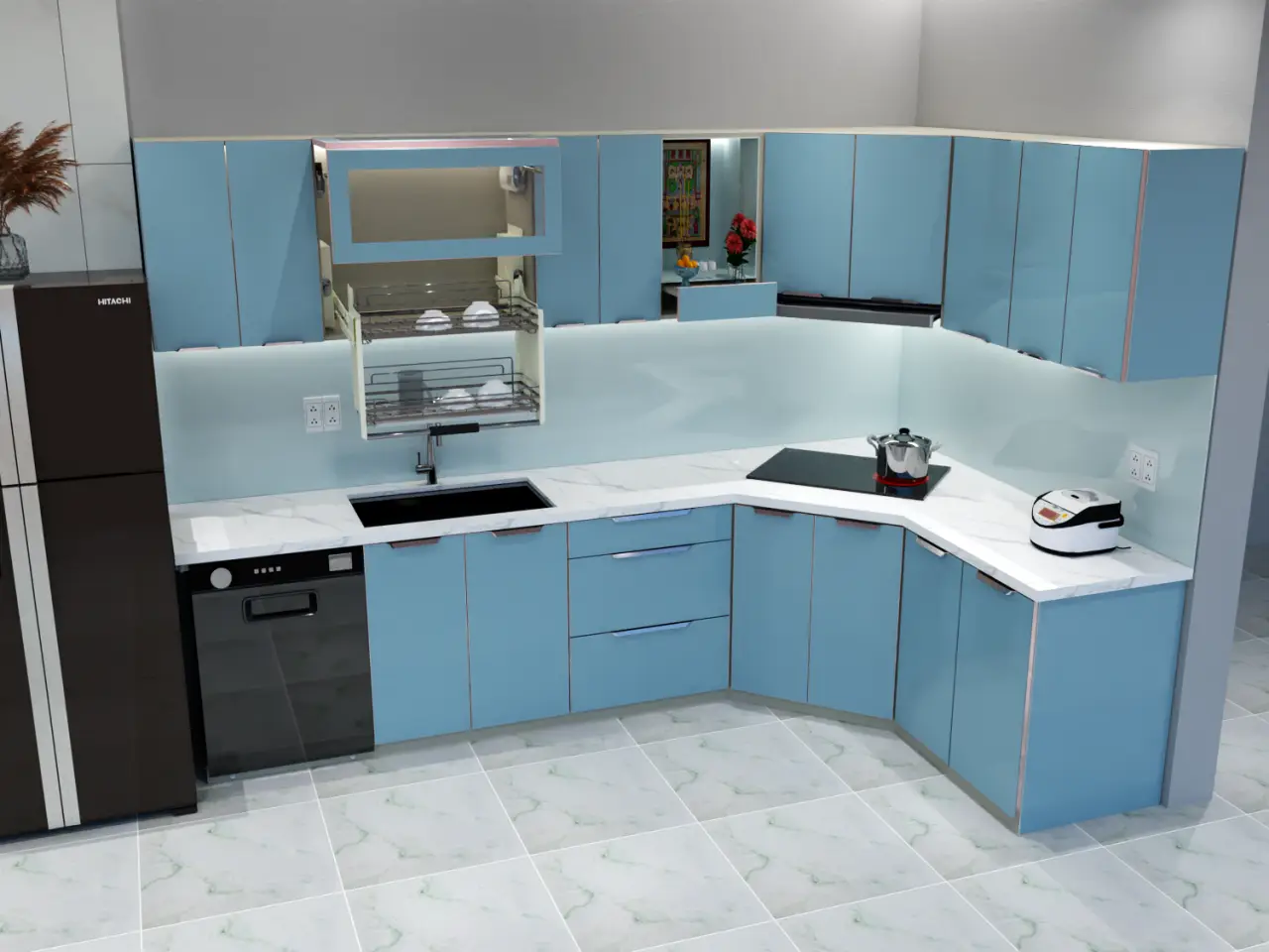 Tủ Bếp Nhôm Sơn Tĩnh Điện