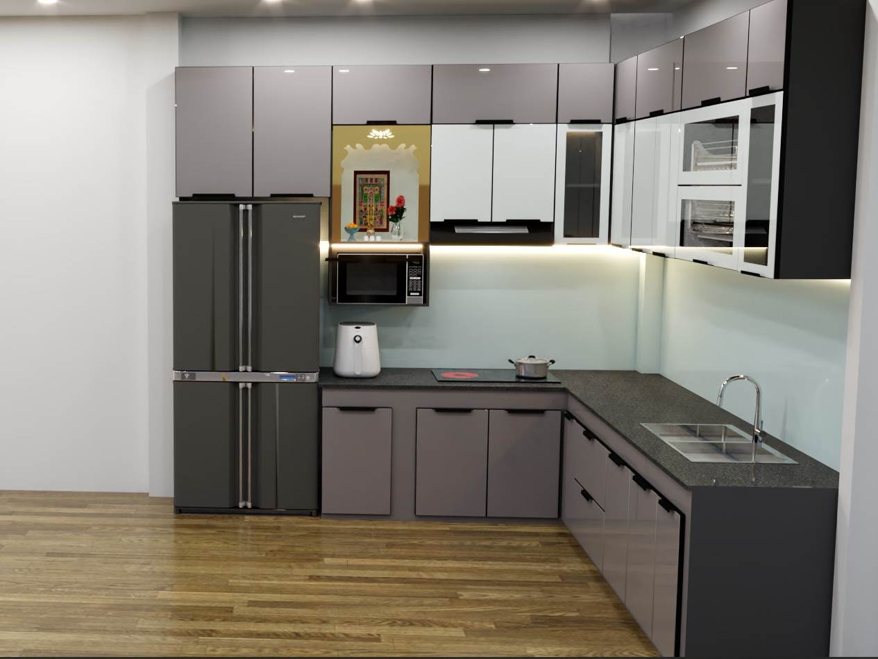 Tủ Bếp Nhôm Lá Ghép 